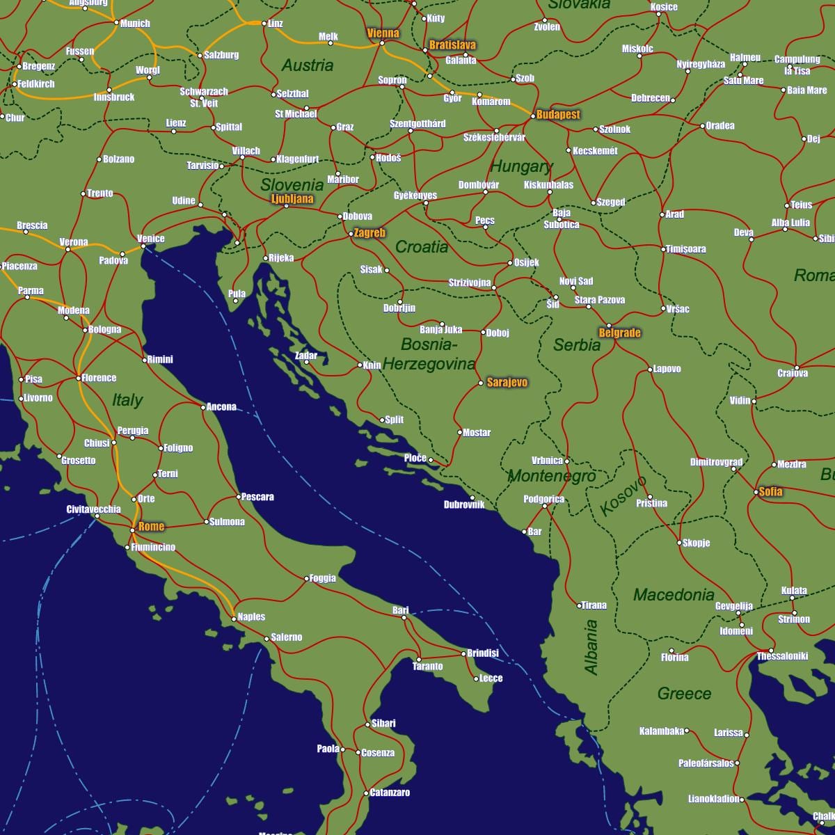 Bosnië spoorweg-kaart