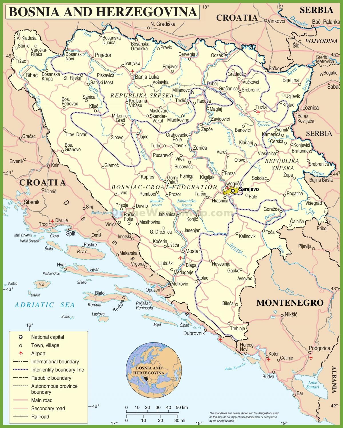 Kaart van Bosnië pad