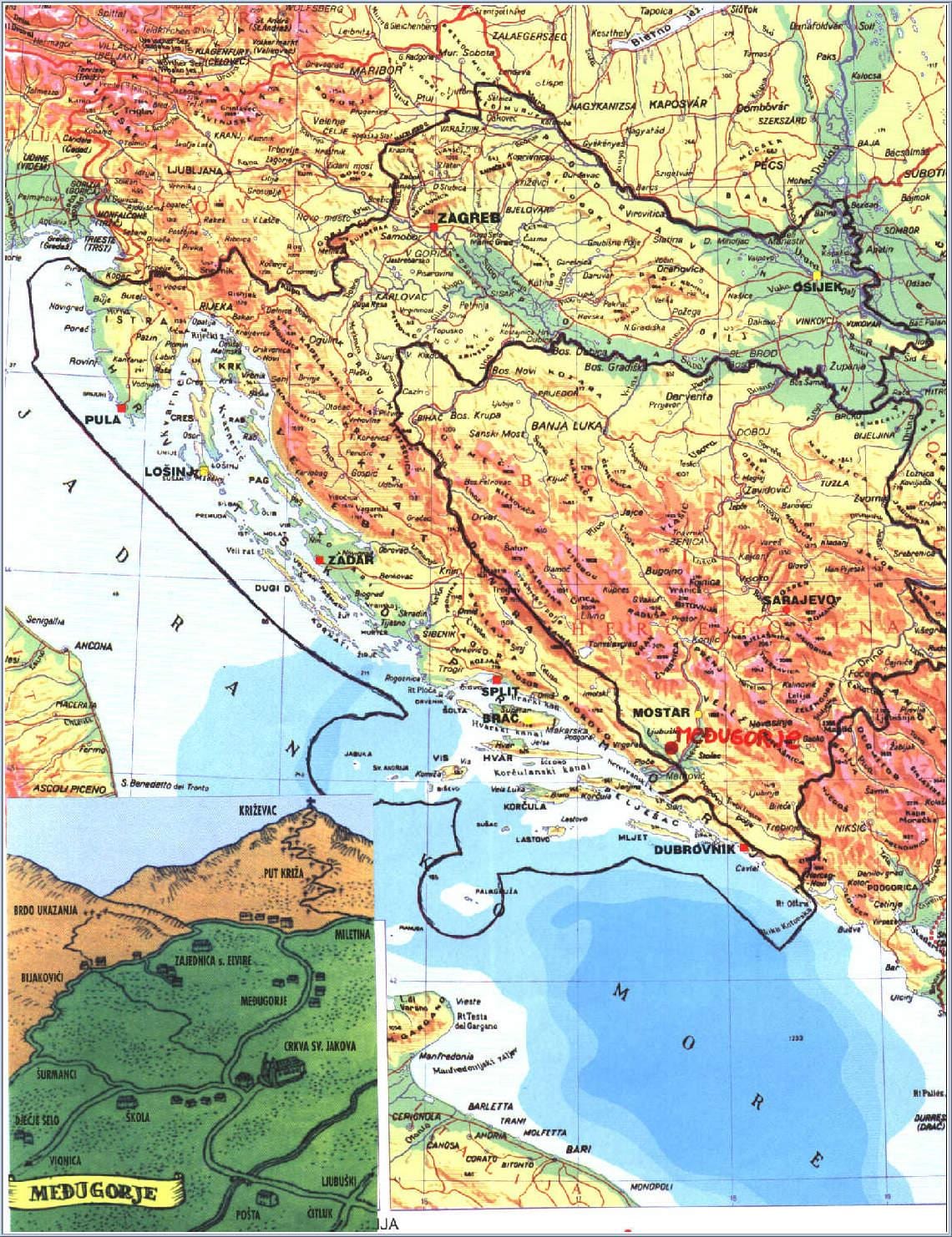 kaart van medjugorje Bosnië Herzegovina